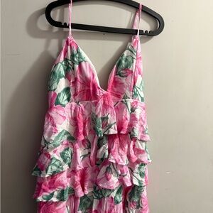Hollister Pink and Green Floral Midi Dress